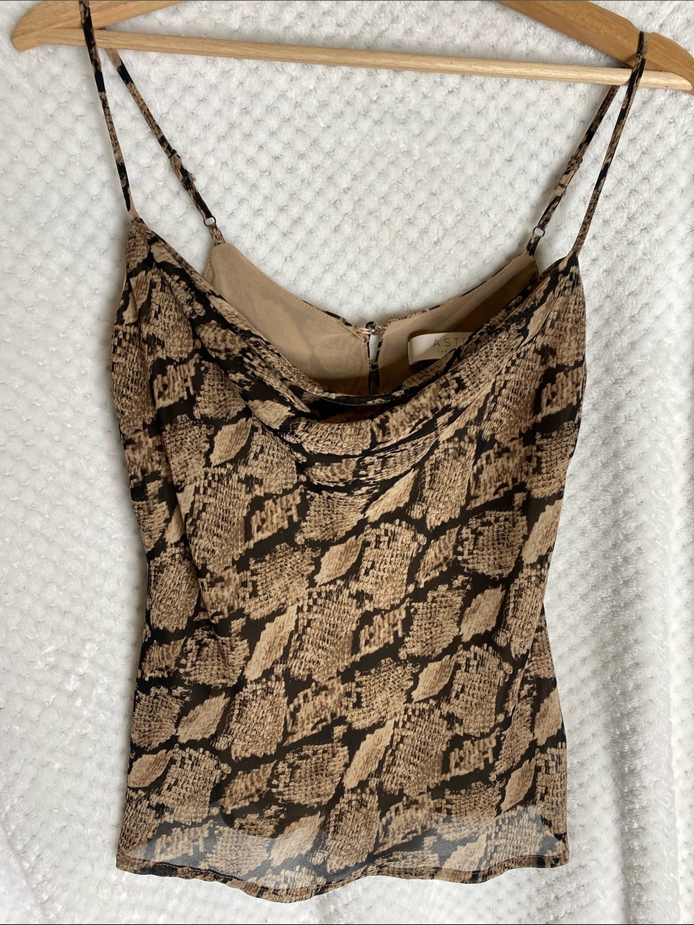 Astr The Label Snake Print drape neck Tank in Tan and Brown